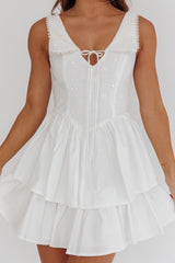 Corella Tied Bust Layered Hem Mini Dress White