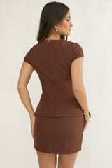 Arlina Gold Button Mini Skirt Chocolate