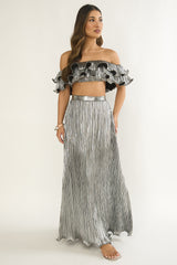 Amaria Lettuce Edge Maxi Skirt Silver