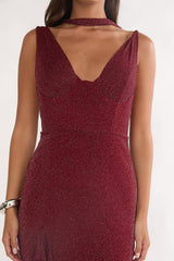 Chantrelle Twist Back Split Maxi Dress Wine