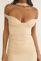 Delora Off-Shoulder Scarf Maxi Dress Beige