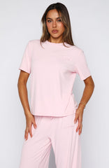 Come A Long Way Soft Lounge Ribbed Tee Pink