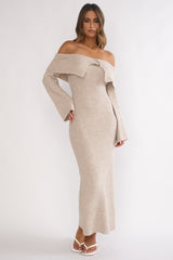 Arwyn Foldover Off-Shoulder Knit Maxi Dress Quinoa
