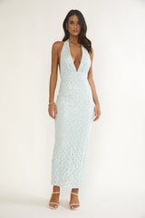 Cipriana Backless Halter Maxi Dress Sequin Blue