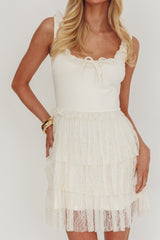 Angele Tiered Lace Mini Dress Cream