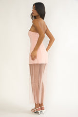 Coralie Sheer Pearl Hem Maxi Dress Peach