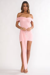 Dahlisse Off-Shoulder Sash Mini Dress Blush