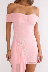Dahlisse Off-Shoulder Sash Mini Dress Blush