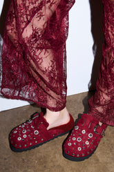 AZALEA WANG CHATTER BURGUNDY FUR SLIP ON CLOG