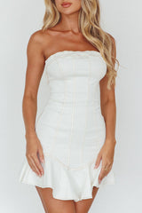 Cathlin Strapless Ruffle Hem Dress White