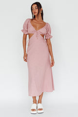 Fancy Free Puff Sleeve Midi Dress Blush