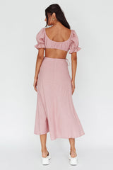 Fancy Free Puff Sleeve Midi Dress Blush