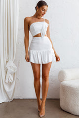 Bridie One Shoulder Shirred Mini Dress White