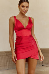 Come What May Pintuck Pleat Gathered Side Mini Dress Red