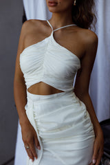 Casa Del Sol Ruched Cut-Out Dress White