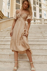 Dandelion Off-Shoulder Tied Back Midi Dress Sand