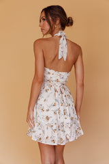 Chase Me Halterneck Mini Dress Floral Beige
