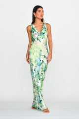 Cassiopeia Open Back Maxi Dress Lily Print Blue