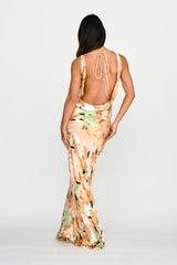 Cassiopeia Open Back Maxi Dress Lily Print Yellow