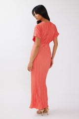 Astor Batwing Accordion Pleat Dress Watermelon