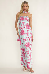 City Of Stars Strapless Scarf Maxi Dress Floral Ice Blue