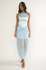 Amelisse Sheer Waist Wrap Maxi Dress Ice Blue