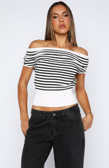 Sweet Dreams Off Shoulder Top White/Black Stripe