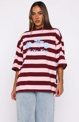 Changed My Play Oversized Tee Dark Red/Pink Stripe