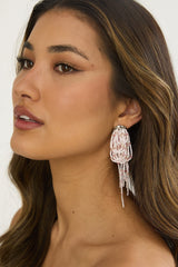 Andora Layered Tassel Bead Earrings Soft Pink