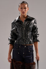 AUDREY FAUX LEATHER BLOUSE