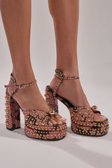 AKIRA HANNESS BLACK MULTI BROCADE EMBELLISHED CHUNKY SANDAL