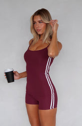 Leaving Town Playsuit Burnt Burgundy