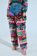 LIFE IS BUT A DREAM BROCADE RUFFLE DENIM