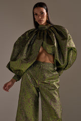 LAYLA BROCADE PUFF SLEEVE MOCK NECK TOP