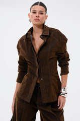 FALL VIBES VELVET DENIM BUTTON DOWN