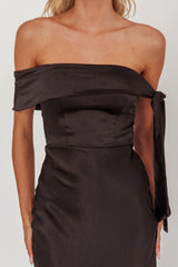 Aurora Sky Off-Shoulder Tie Maxi Dress Satin Black