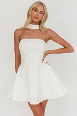 Annora Strapless Gold Button Mini Dress White