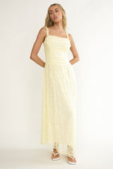 Dahlin Frill Strap Lace Overlay Maxi Dress Butter