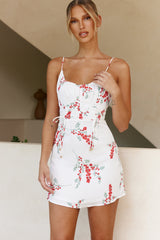 Bright Side Spaghetti Strap Ruched Detail Dress Floral Print White