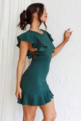 Cupid's Bow Ruffle Shoulder Bodycon Dress Forest Green