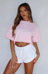 Let's Get Started Oversized Cropped Tee Pink