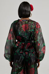 I WISH YOU ROSES TIE FRONT BLOUSE