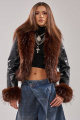 LUNNA FUR TRIM MOTO IN BLACK CROC