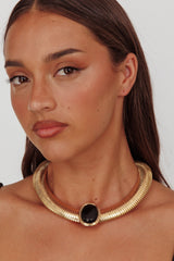 Cleopatra Oval Pendant Necklace Gold Black