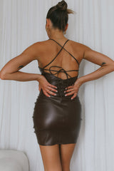 Come At Me Faux Leather Mini Dress Brown