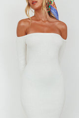 Briar Off-Shoulder Knit Midi Dress Off White