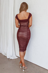 Casa Vida Ruched Midi Dress Wine