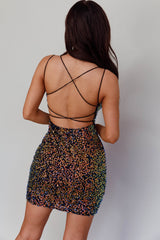 Disco Fever Strappy Back Sequin Mini Dress Black