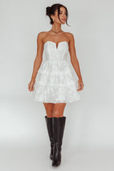 Demi Frill Trim Strapless Dress White