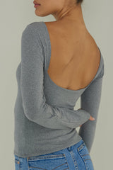 Cheers Boat Neck Long Sleeve Top Grey